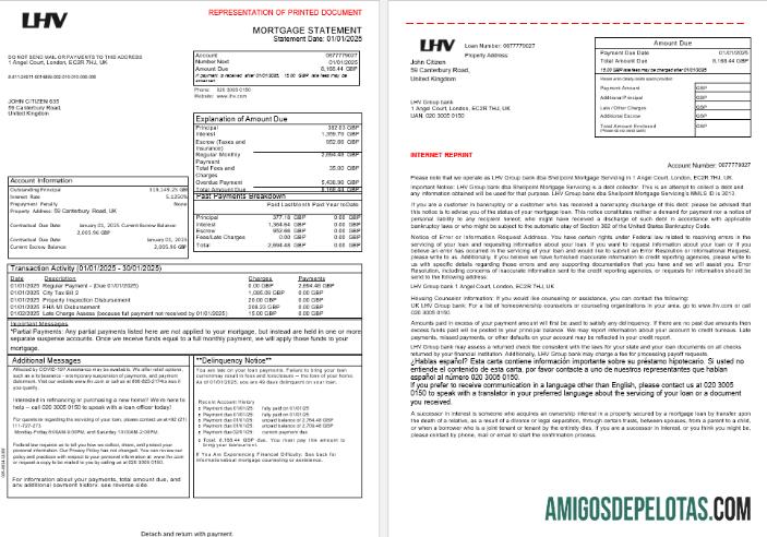 Extrato de hipoteca bancária do Grupo LHV do Reino Unido em formatos Word e PDF, 3 páginas 1 2 baixar para verificação